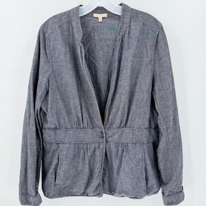 EILEEN FISHER Gray Cotton Chambray Jacket XL Peplum Button Front